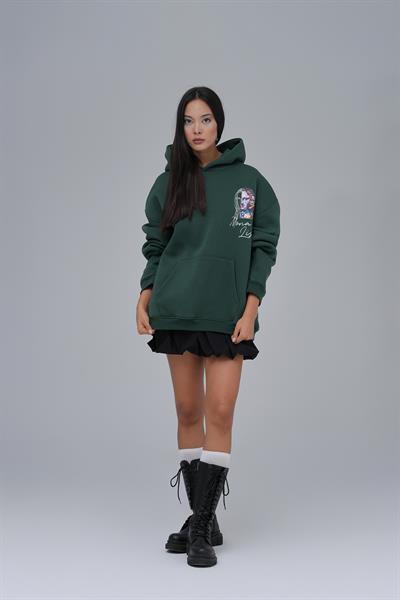 Mona Lisa Shooting Star Oversize Sweatshirt Kadın Yeşil