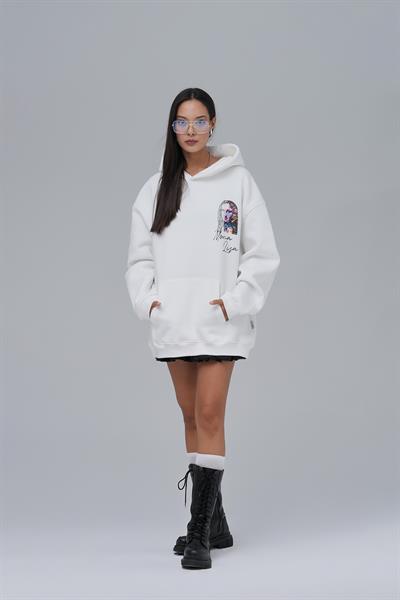 Mona Lisa Shooting Star Oversize Sweatshirt Kadın Ekru