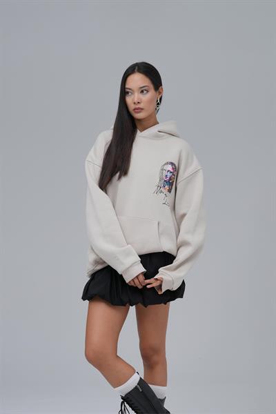 Mona Lisa Shooting Star Oversize Sweatshirt Kadın Stone