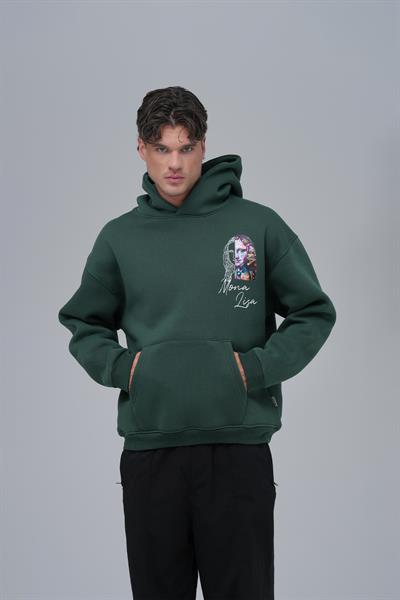 Mona Lisa Shooting Star Oversize Sweatshirt Erkek Yeşil