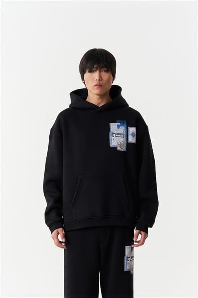 Mosaic Archive Oversize Erkek Sweatshirt Siyah