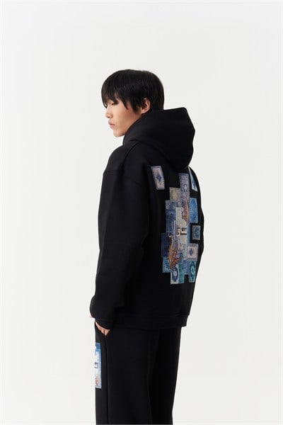 Mosaic Archive Oversize Erkek Sweatshirt Siyah