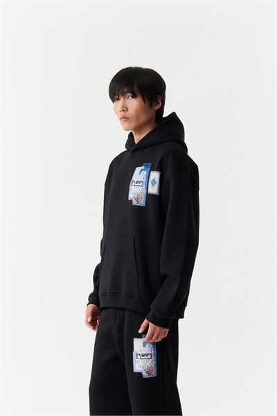 Mosaic Archive Oversize Erkek Sweatshirt Siyah