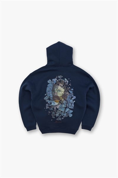Mosaic Portrait Oversize Sweatshirt Erkek İndigo