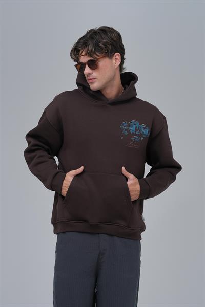 Mosaic Portrait Oversize Sweatshirt Erkek Kahverengi