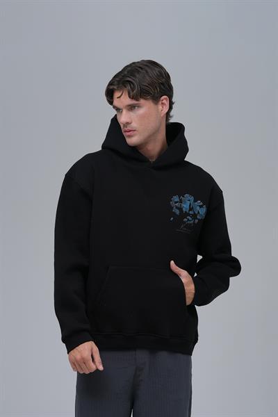 Mosaic Portrait Oversize Sweatshirt Erkek Siyah