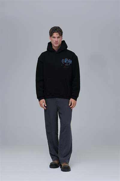 Mosaic Portrait Oversize Sweatshirt Erkek Siyah