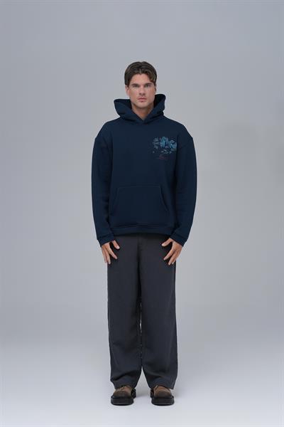 Mosaic Portrait Oversize Sweatshirt Erkek İndigo