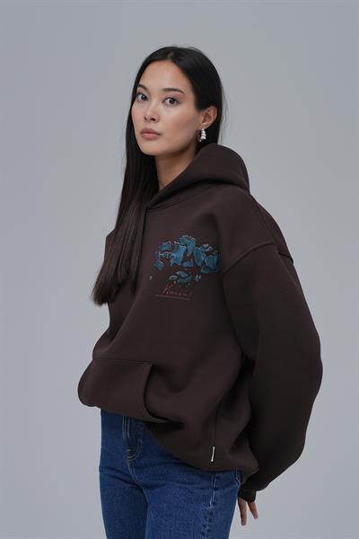 Mosaic Portrait Oversize Sweatshirt Kadın Kahverengi
