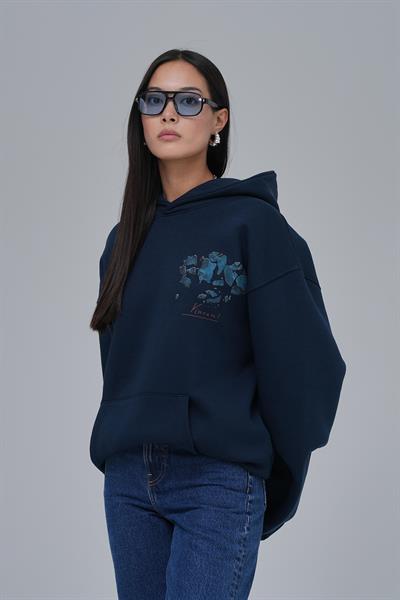 Mosaic Portrait Oversize Sweatshirt Kadın İndigo