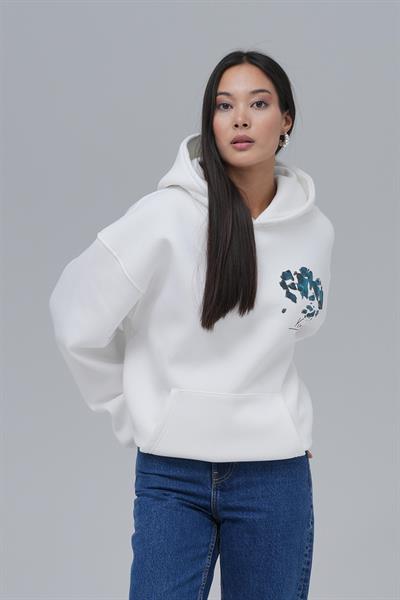 Mosaic Portrait Oversize Sweatshirt Kadın Ekru