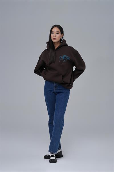 Mosaic Portrait Oversize Sweatshirt Kadın Kahverengi