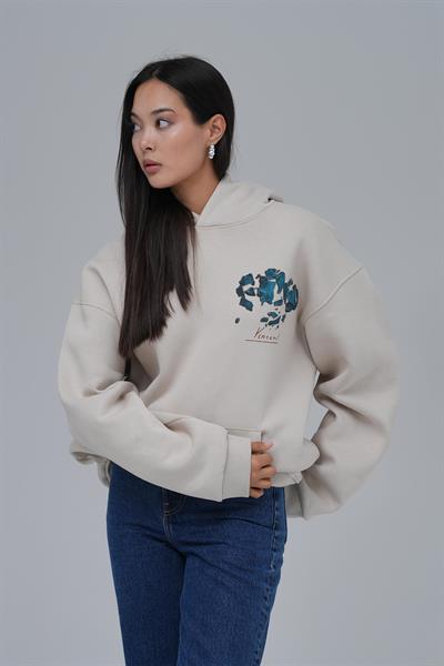Mosaic Portrait Oversize Sweatshirt Kadın Stone