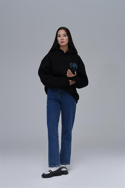 Mosaic Portrait Oversize Sweatshirt Kadın Siyah