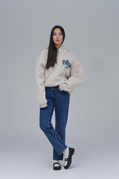 Mosaic Portrait Oversize Sweatshirt Kadın Stone