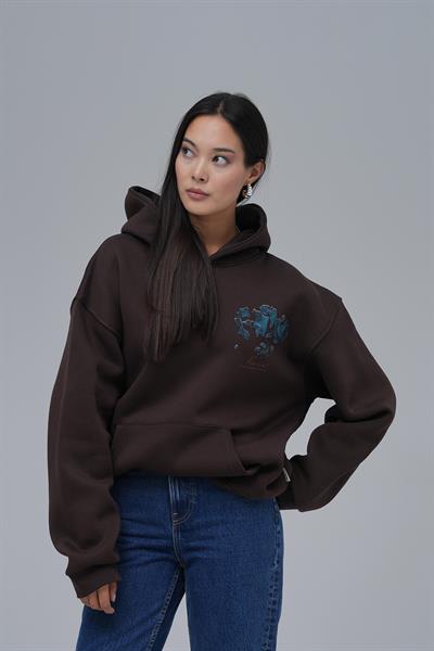 Mosaic Portrait Oversize Sweatshirt Kadın Kahverengi