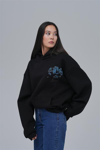 Mosaic Portrait Oversize Sweatshirt Kadın Siyah