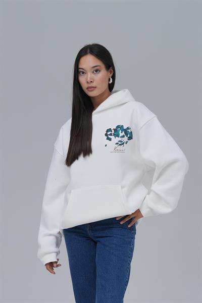 Mosaic Portrait Oversize Sweatshirt Kadın Ekru