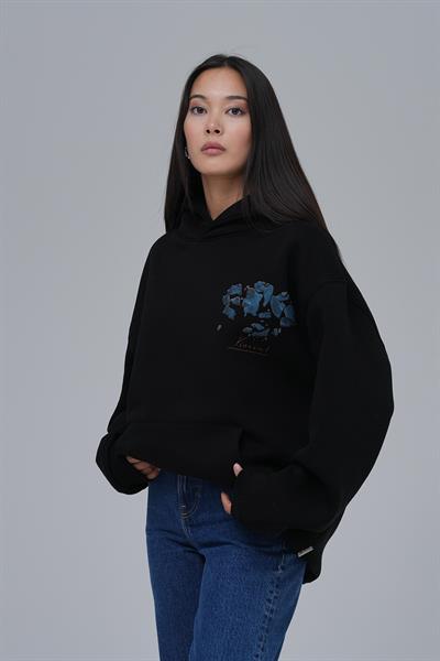 Mosaic Portrait Oversize Sweatshirt Kadın Siyah