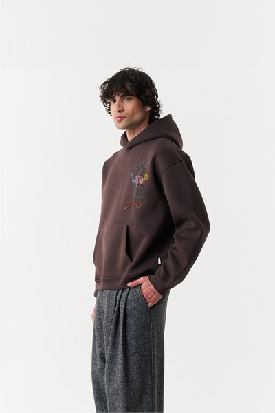Nomadic Horizon Oversize Erkek Sweatshirt Kahverengi