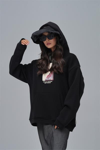 Not All Wounds Are Visible Oversize Sweatshirt Kadın Siyah