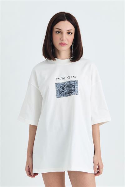 Now Manifesto Oversize Tişört Kadın Ekru