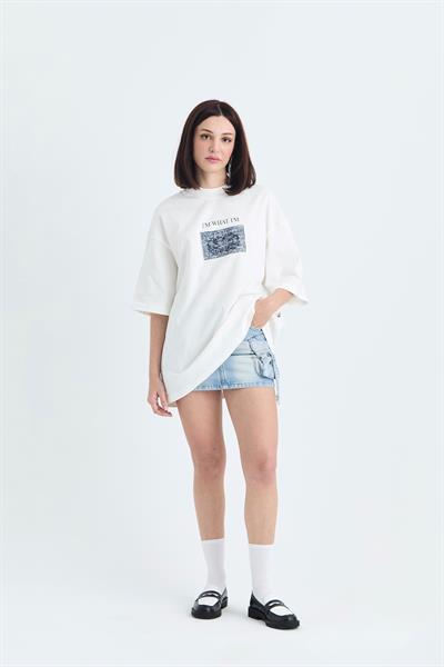 Now Manifesto Oversize Tişört Kadın Ekru