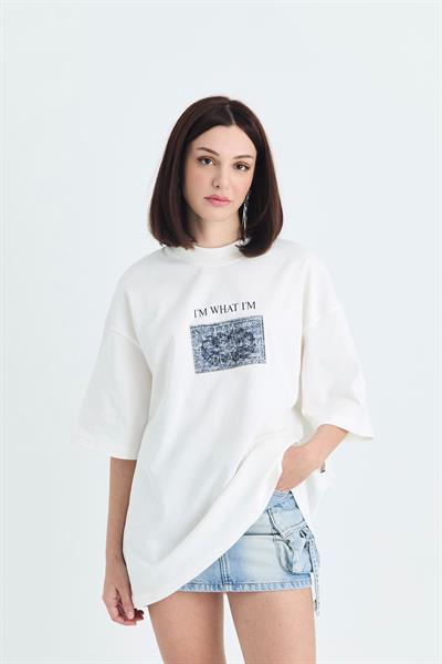 Now Manifesto Oversize Tişört Kadın Ekru