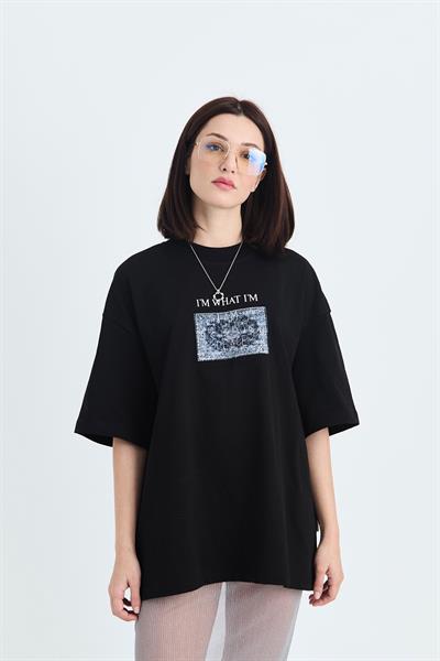 Now Manifesto Oversize Tişört Kadın Siyah