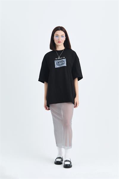 Now Manifesto Oversize Tişört Kadın Siyah