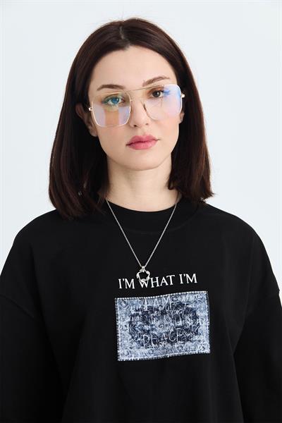 Now Manifesto Oversize Tişört Kadın Siyah