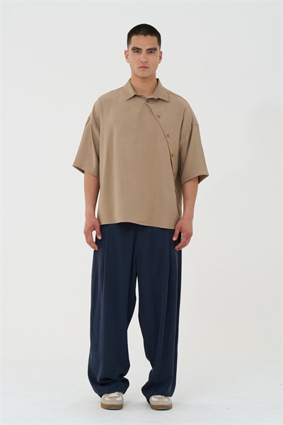 Offset Oversize Erkek Gömlek Bej
