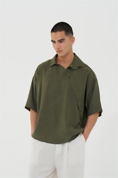 Offset Oversize Erkek Gömlek Haki