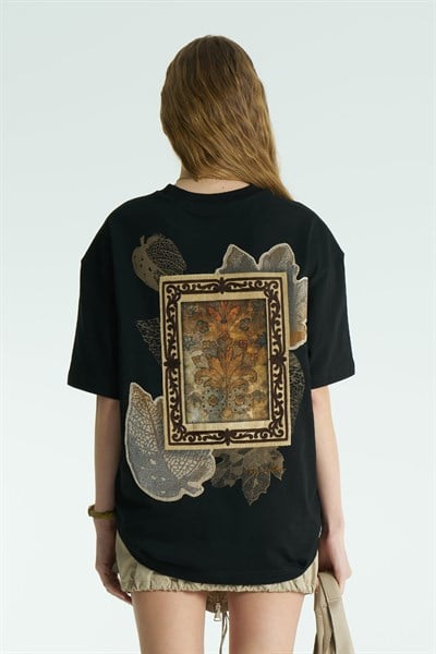 Ornate Oversize Kadın Tişört Siyah