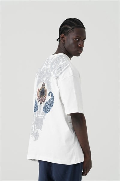 Paisley Wings Oversize Erkek Tişört Ekru