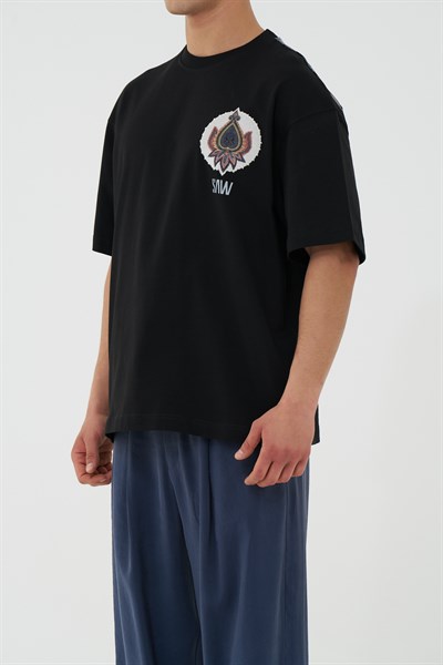 Paisley Wings Oversize Erkek Tişört Siyah