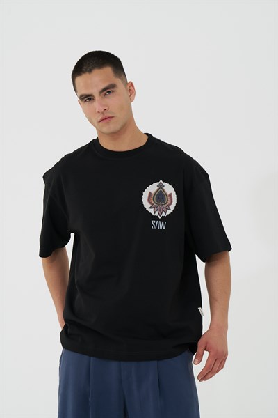 Paisley Wings Oversize Erkek Tişört Siyah