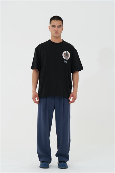 Paisley Wings Oversize Erkek Tişört Siyah