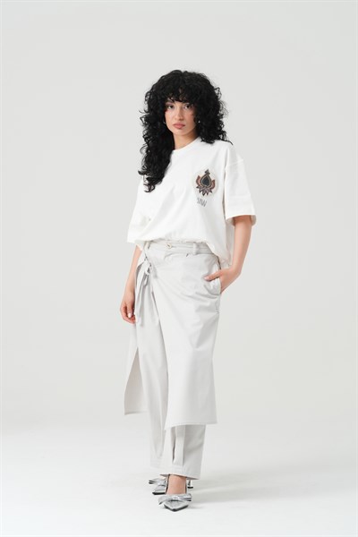 Paisley Wings Oversize Kadın Tişört Ekru