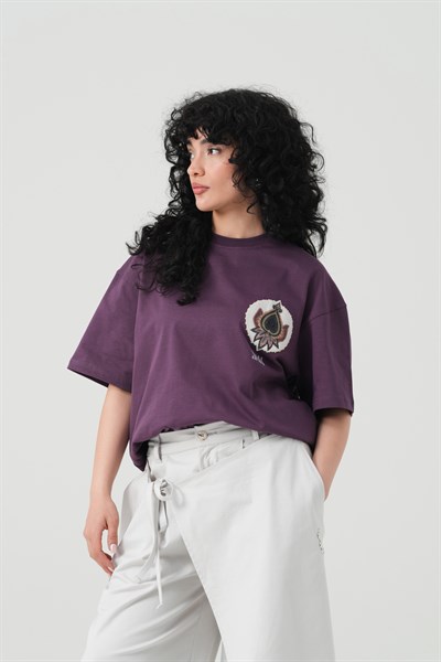 Paisley Wings Oversize Kadın Tişört Mor
