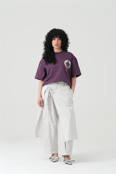 Paisley Wings Oversize Kadın Tişört Mor