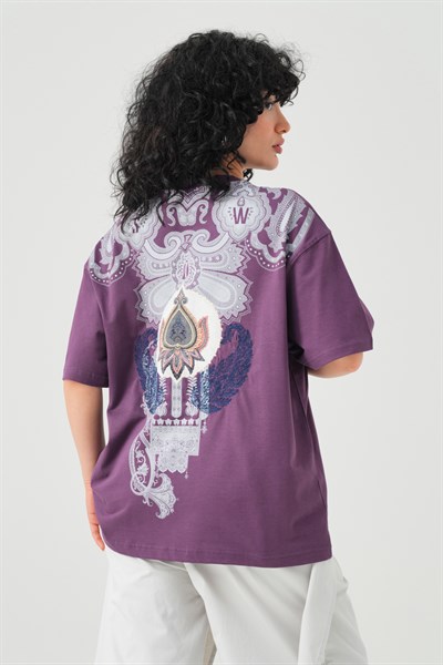 Paisley Wings Oversize Kadın Tişört Mor