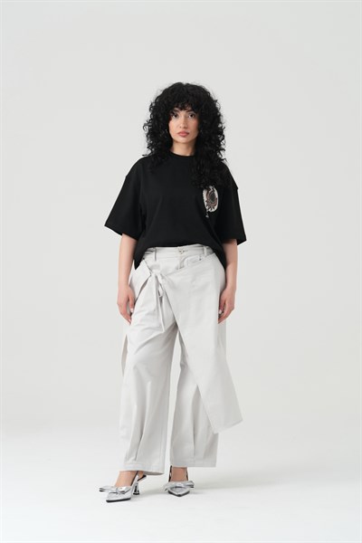 Paisley Wings Oversize Kadın Tişört Siyah