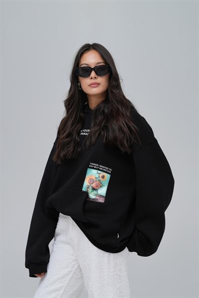 Paradise Within Oversize Sweatshirt Kadın Siyah