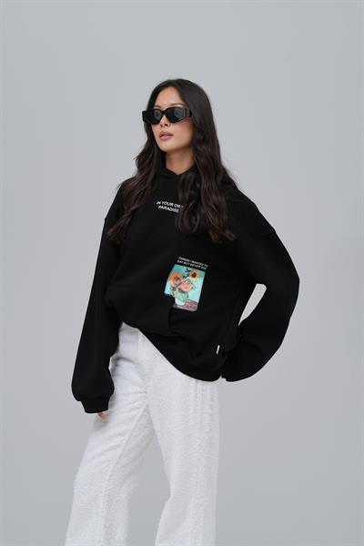Paradise Within Oversize Sweatshirt Kadın Siyah