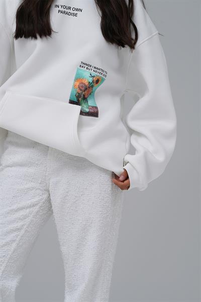 Paradise Within Oversize Sweatshirt Kadın Ekru