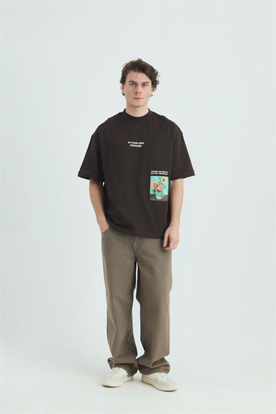 Paradise Within Oversize Tişört Erkek Kahverengi