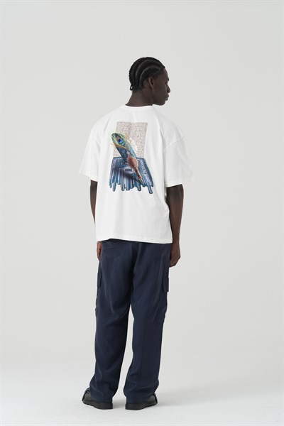 Peacock Quill Oversize Erkek Tişört Ekru