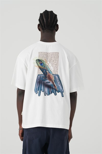 Peacock Quill Oversize Erkek Tişört Ekru