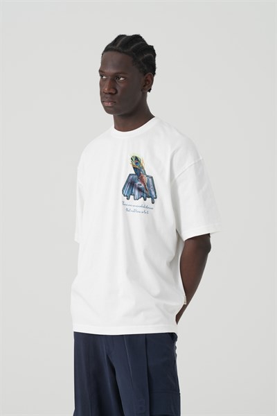 Peacock Quill Oversize Erkek Tişört Ekru